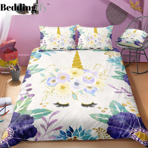 Blue Leaves Unicorn Bedding Set - Beddingify