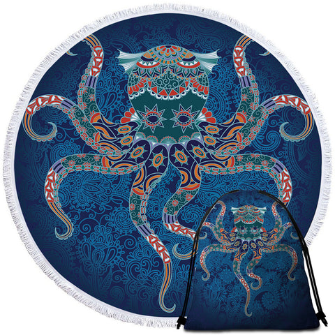 Image of Stylized Octopus Round Beach Towel Set - Beddingify