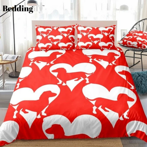 Image of Love Heart Dachshund Bedding Set - Beddingify