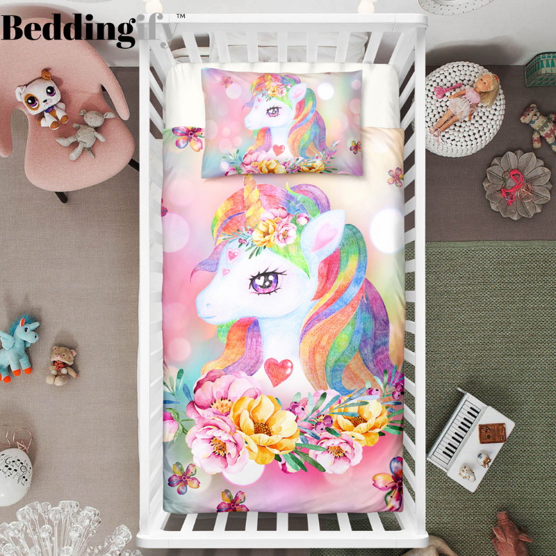 Floral Unicorn Crib Bedding Set - Beddingify