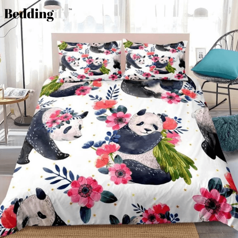 Floral Panda Bedding Set - Beddingify