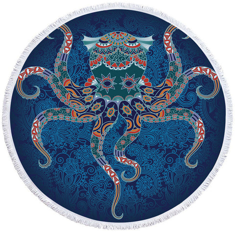 Image of Stylized Octopus Round Beach Towel Set - Beddingify