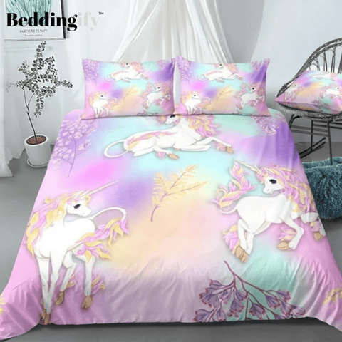 Image of Colorful Flower Unicorn Bedding Set - Beddingify