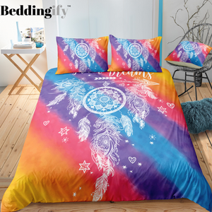 Purple Pink Blue Dreamcatcher Bedding Set - Beddingify