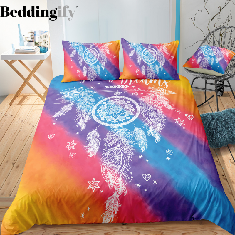 Purple Pink Blue Dreamcatcher Comforter Set - Beddingify