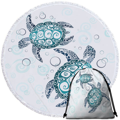 Image of Bubble Turtle Round Beach Towel Set - Beddingify