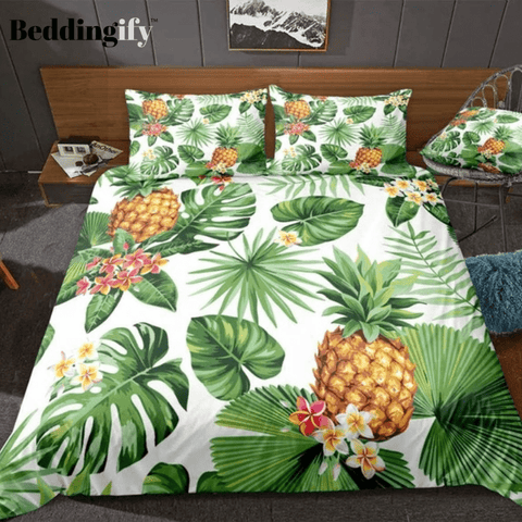 Image of Pineapples Green Palm Leaves Bedding Set - Beddingify