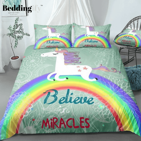 Image of Cute Rainbow With Unicorn Bedding Set - Beddingify