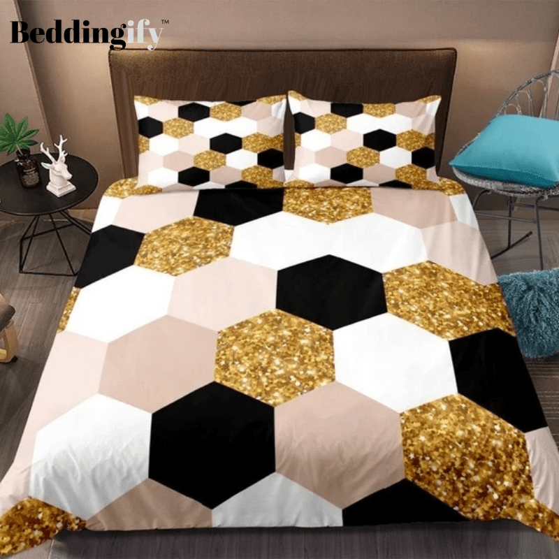 Gold Black and White Geometry Bedding Set - Beddingify