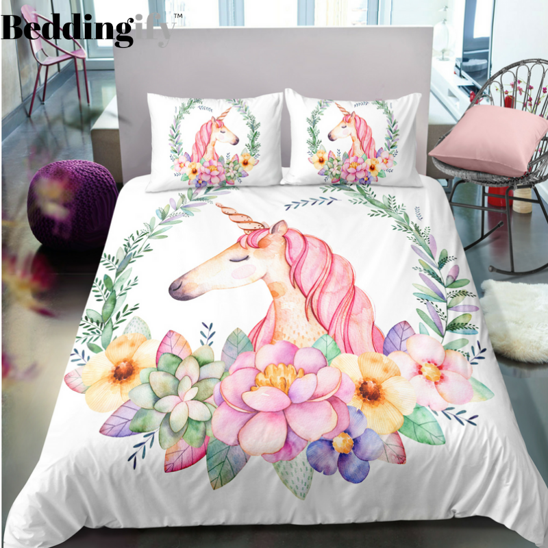 Circle Of Flowers Unicorn Bedding Set - Beddingify