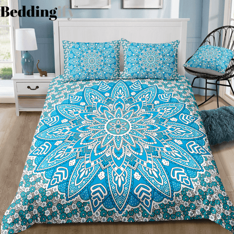 Image of Sky Blue Lotus Mandala Bedding Set - Beddingify
