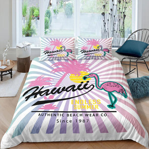 Hawaii - Pink Flamingo Monstera Bedding Set