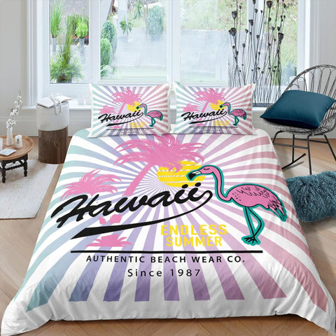 Image of Hawaii - Pink Flamingo Monstera Bedding Set