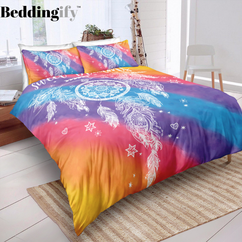 Image of Purple Pink Blue Dreamcatcher Bedding Set - Beddingify
