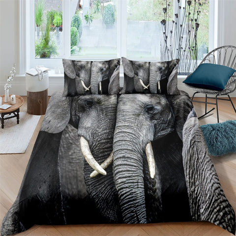 Image of B&W Caring Elephants Bedding Set