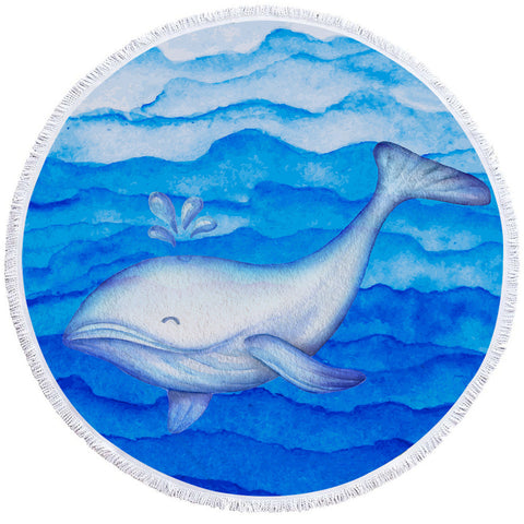 Image of White Whale Blue Round Beach Towel Set - Beddingify