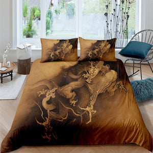 Golden - Brown Asia Dragon Bedding Set