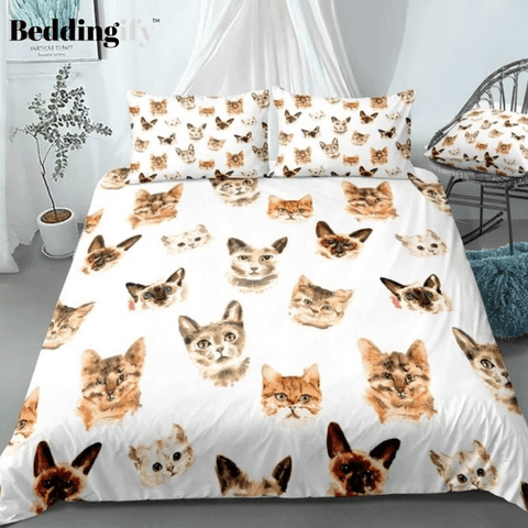 Image of Watercolor Cats Head Bedding Set - Beddingify