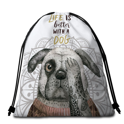 Image of Life Is Better With A Dog Round Beach Towel Set - Beddingify