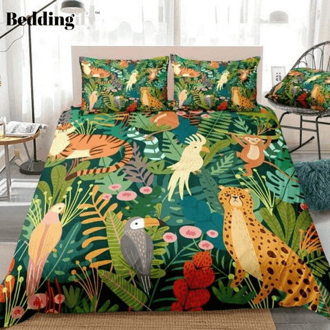 Image of Tropical Plants Wild Animals Pattern Bedding Set - Beddingify