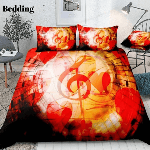 Image of Music Notes Red Hearts Bedding Set - Beddingify