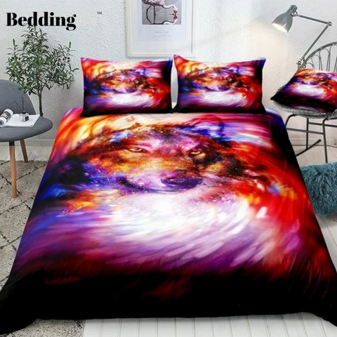 Image of Colorful Space Wolf Bedding Set - Beddingify