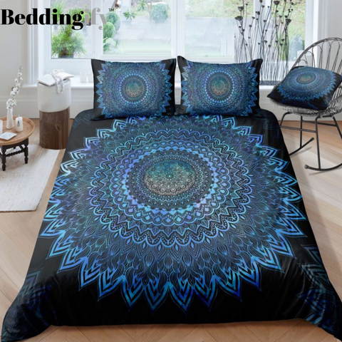Image of Black Blue Mandala Pattern Bedding Set - Beddingify