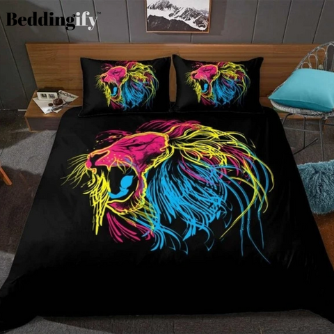 Image of Color Line Lion Pattern Bedding Set - Beddingify