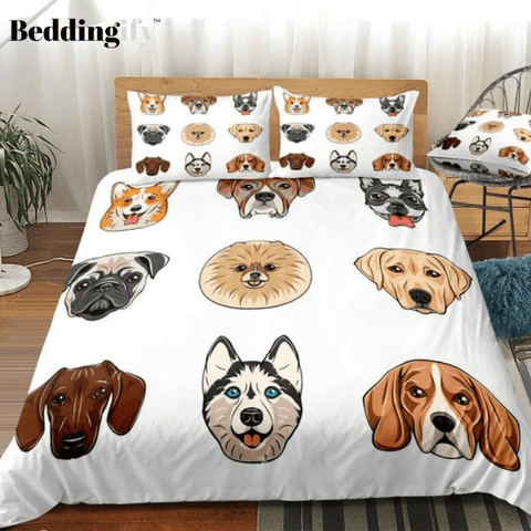 Image of Cartoon Different Breeds of Cute Dogs Bedding Set - Beddingify