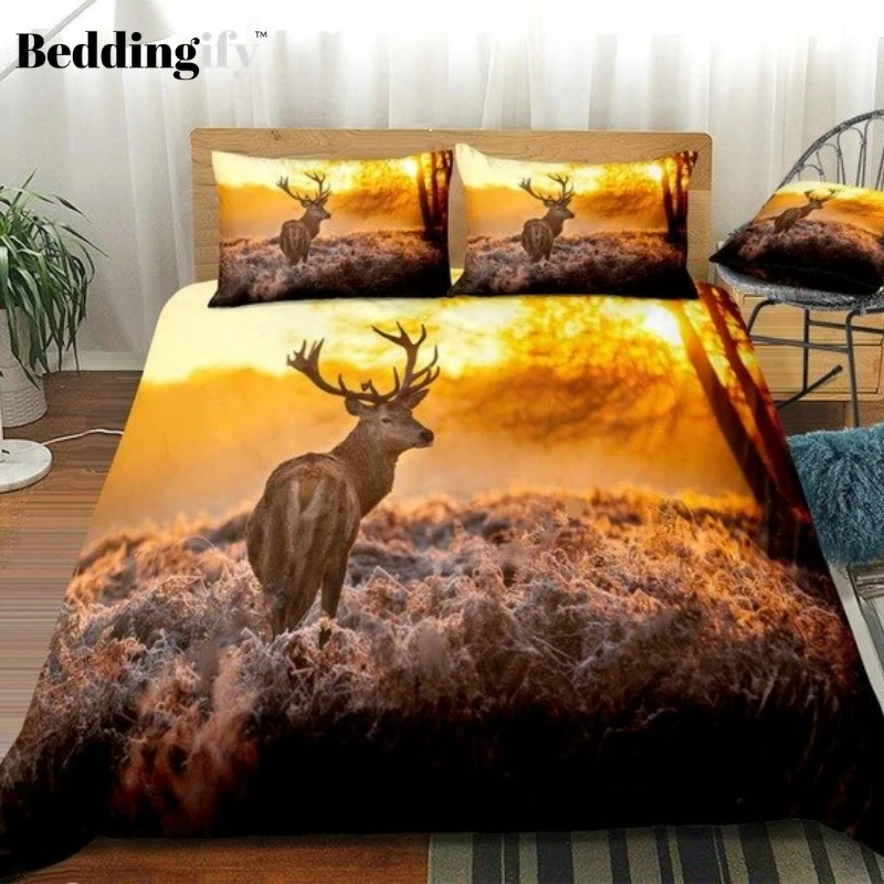 3D Elk In Sunrise Bedding Set - Beddingify