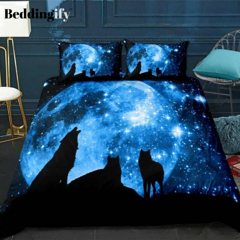Image of Wolves under Galaxy Starry Sky Bedding Set - Beddingify