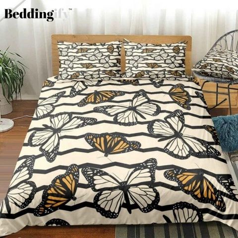 Image of White Yellow Butterfly Bedding Set - Beddingify