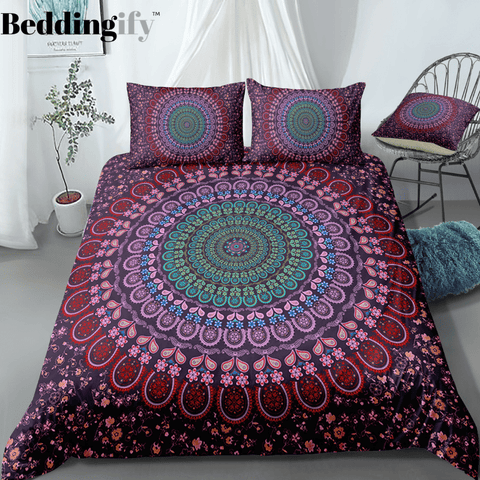 Image of Purple Flowers Mandala Pattern Bedding Set - Beddingify