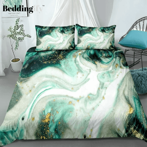 Image of Green Gold Luxury Marble Comforter Set - Beddingify