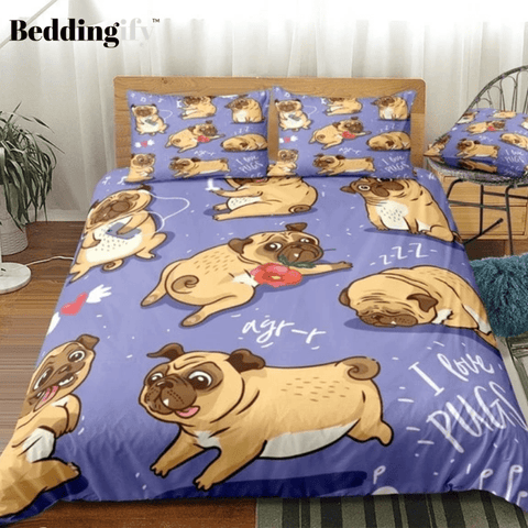 Image of Cartoon Pugs Comforter Set - Beddingify