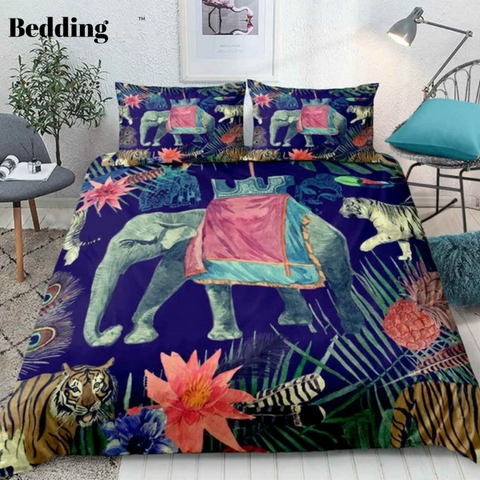 Image of Tropical Elephant and Tiger Bedding set - Beddingify
