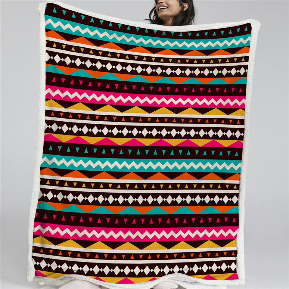 Tribe Aztec Themed Sherpa Fleece Blanket