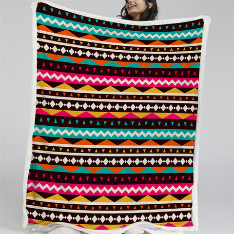 Image of Tribe Aztec Themed Sherpa Fleece Blanket