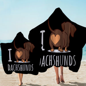 I Love Dachshunds Black Hooded Towel