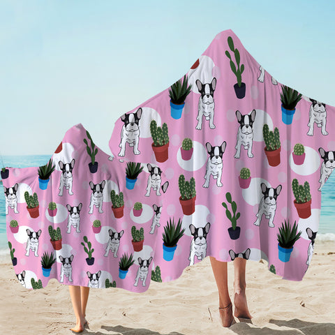 Image of Pup & Cacti Pattern Pink Hooded Towel