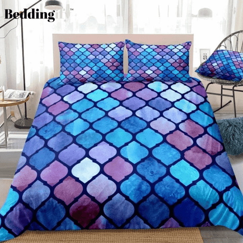 Image of Watercolor Geometric Blue Purple Mosaic Bedding Set - Beddingify