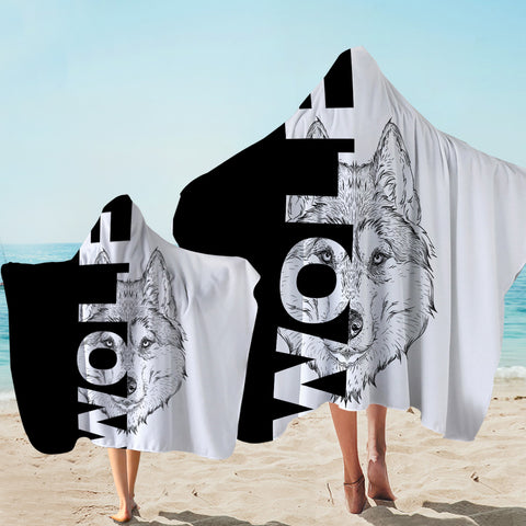 Image of Black & White Wolf Hooded Towel
