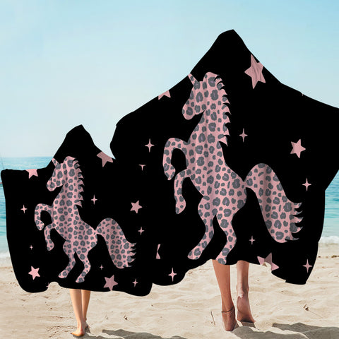 Image of Prancing Unicorn Pink Starry Hooded Towel