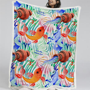 Marine Life And Fish Themed Sherpa Fleece Blanket