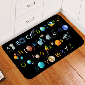 Space Alphabet Black Door Mat