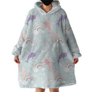 Rainbow Narwhals SWLF2194 Hoodie Wearable Blanket