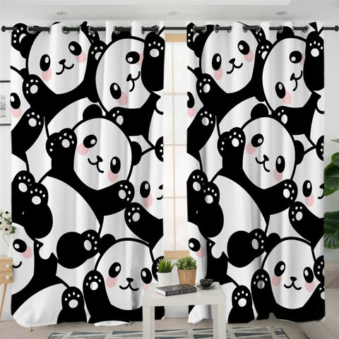 Image of Cute Pandas Style 2 Panel Curtains