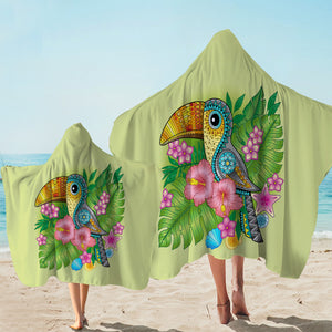 Stylized Toucan Light Green Hooded Towel