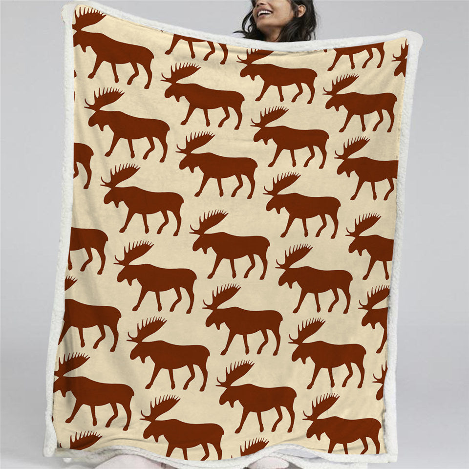 Brown Elks Themed Sherpa Fleece Blanket