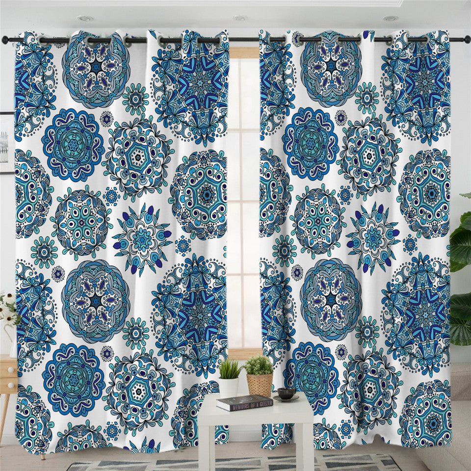 Blue Hypnotizing Mandala 2 Panel Curtains